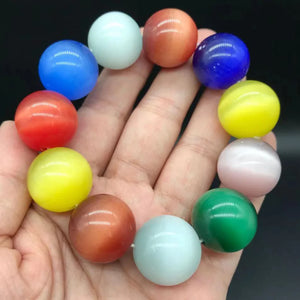 Colorful Cat Eye Stone Bracelet Men Women Healing Gemstone Green Opal Bead