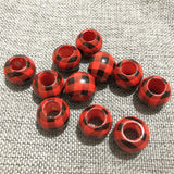 20mm Wood Beads Red Checkered Decoration 10Pcs