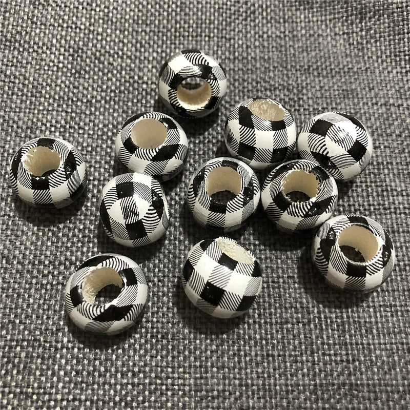 20mm Wood Beads Red Checkered Decoration 10Pcs