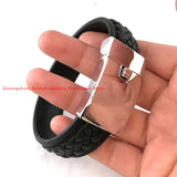 20mm Wide Men's Stainless Steel Braided Leather Bracelet with Silver Clasp