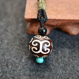 20mm Tibetan DZI Bead Pendant Necklace Natural Agate Stone Mens Jewlery
