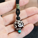 20mm Tibetan DZI Bead Pendant Necklace Natural Agate Stone Mens Jewlery