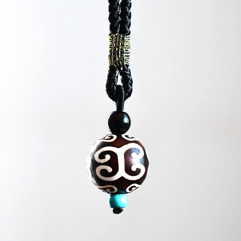 20mm Tibetan DZI Bead Pendant Necklace Natural Agate Stone Mens Jewlery
