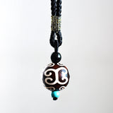 20mm Tibetan DZI Bead Pendant Necklace Natural Agate Stone Mens Jewlery