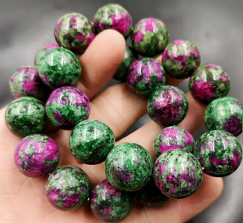 20mm Ruby Fuchsite Zoisite Epidote Jade Round Beads Bangle Bracelet