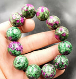 20mm Ruby Fuchsite Zoisite Epidote Jade Round Beads Bangle Bracelet