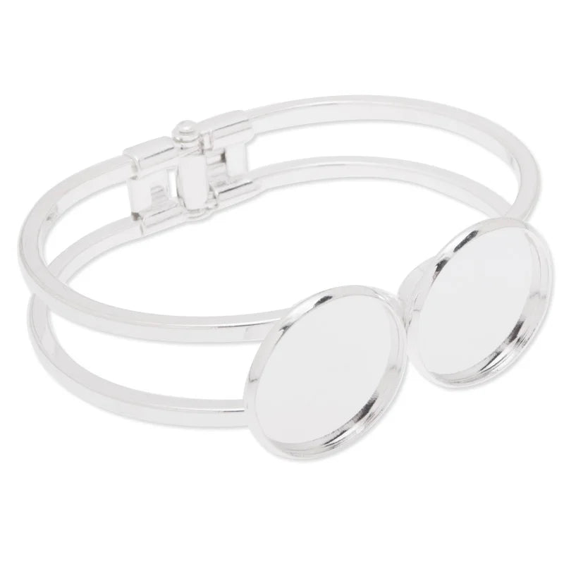 20mm Silver Plated Adjustable Bracelet Setting With 2 Round Bezels