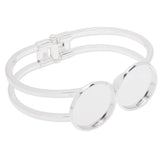 20mm Silver Plated Adjustable Bracelet Setting With 2 Round Bezels