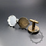 20mm Vintage Crown Round Cuff Links Base Setting Tray DIY Supplies Findings