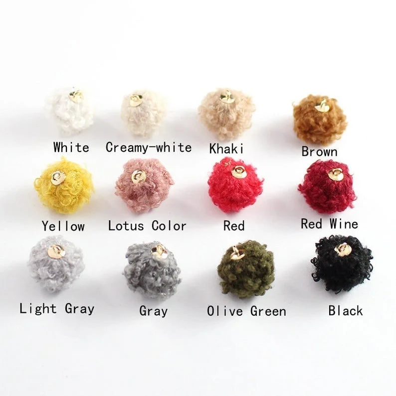20 pairs 16MM Wool Fur Pom Pom Charms DIY Jewelry Findings