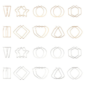 20 Pairs Iron Hoop Earrings Mixed Geometric Shapes for Women Dangle Earring DIY