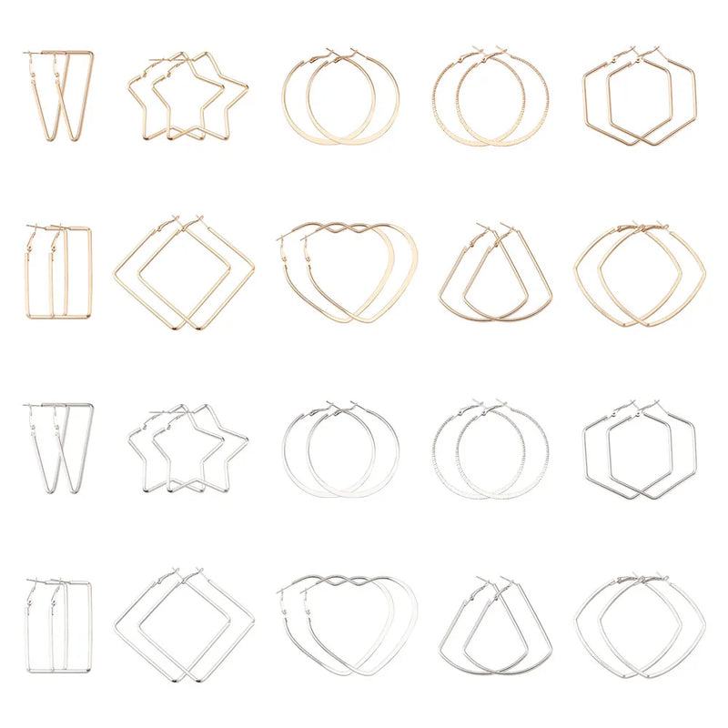 20 Pairs Iron Hoop Earrings Mixed Geometric Shapes for Women Dangle Earring DIY