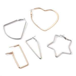 20 Pairs Iron Hoop Earrings Mixed Geometric Shapes for Women Dangle Earring DIY