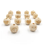 20pc Natural Wooden Beads Elephant Heart Star Diy Pacifier Clip Wood Toys Bead
