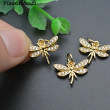 20pc Dragonfly Bracelet Charms - Nickel Plated Cz Pave Small Size