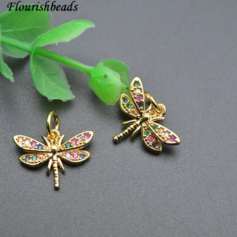 20pc Dragonfly Bracelet Charms - Nickel Plated Cz Pave Small Size