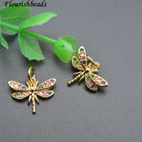 20pc Dragonfly Bracelet Charms - Nickel Plated Cz Pave Small Size