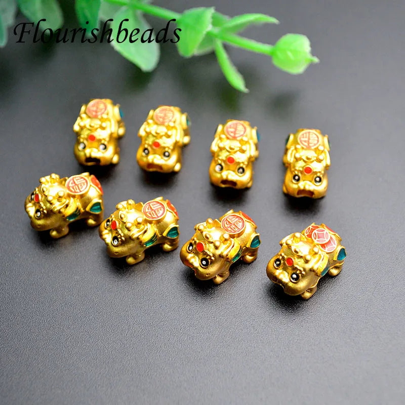 20pc Metal Brass Enamel Baby Pixiu Lucky Bead Charms DIY Red Rope Bracelet
