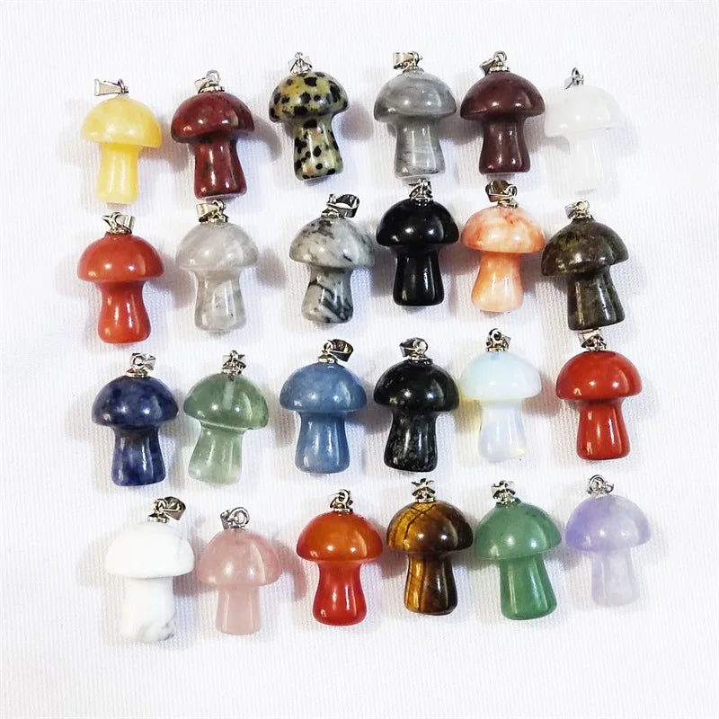 20pc Natural Stone Mushroom Shape Pendants Healing Stones for Jewelry Making