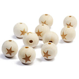 20pc 20mm Natural Wood Beads Smiling Face Heart Crown Star Baby Teether