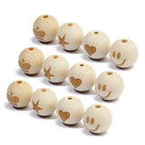 20pc 20mm Natural Wood Beads Smiling Face Heart Crown Star Baby Teether