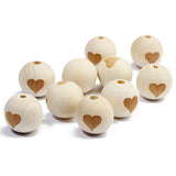 20pc 20mm Natural Wood Beads Smiling Face Heart Crown Star Baby Teether