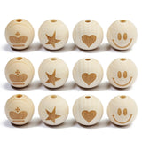 20pc 20mm Natural Wood Beads Smiling Face Heart Crown Star Baby Teether