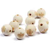 20pc 20mm Natural Wood Beads Smiling Face Heart Crown Star Baby Teether