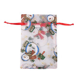 20pcs Christmas Stamping Organza Bag Drawstring Tie Gift Packaging