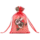 20pcs Christmas Stamping Organza Bag Drawstring Tie Gift Packaging
