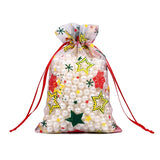 20pcs Christmas Stamping Organza Bag Drawstring Tie Gift Packaging