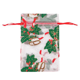 20pcs Christmas Stamping Organza Bag Drawstring Tie Gift Packaging