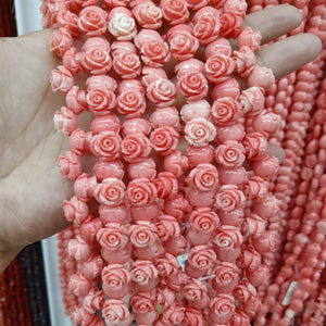 20pcs 12mm Pink Rose Flower Coral Beads DIY Spacer Artificial Corals Bead