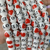 20pcs 12mm Red Heart I LOVE Ceramic Beads DIY Jewelry Making Bracelet