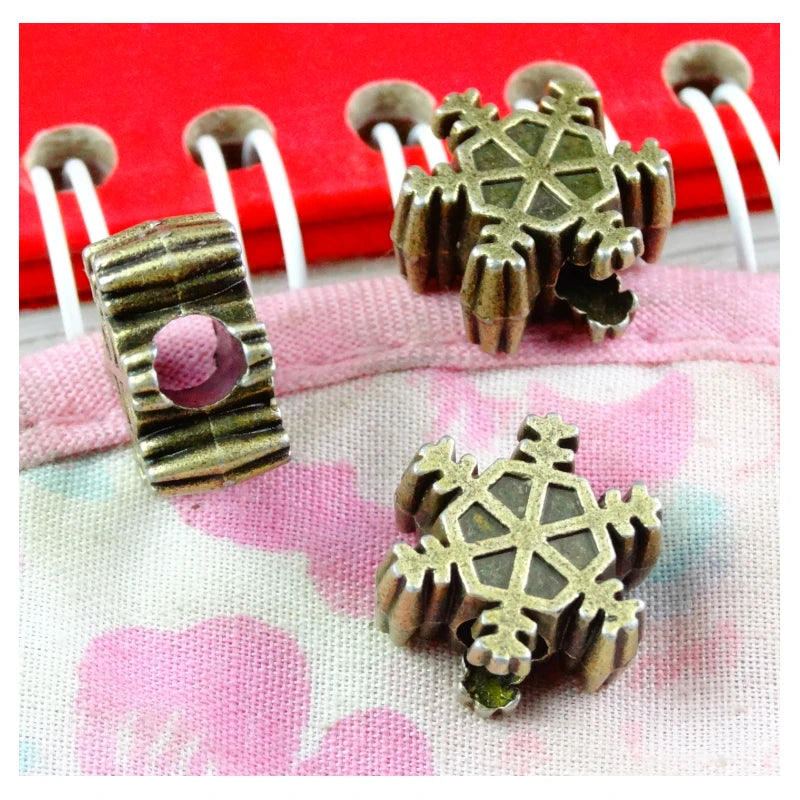 20pcs Snowflake 4MM Hole Bead Bronze Charms for Jewelry Making