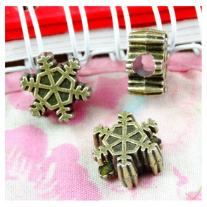 20pcs Snowflake 4MM Hole Bead Bronze Charms for Jewelry Making