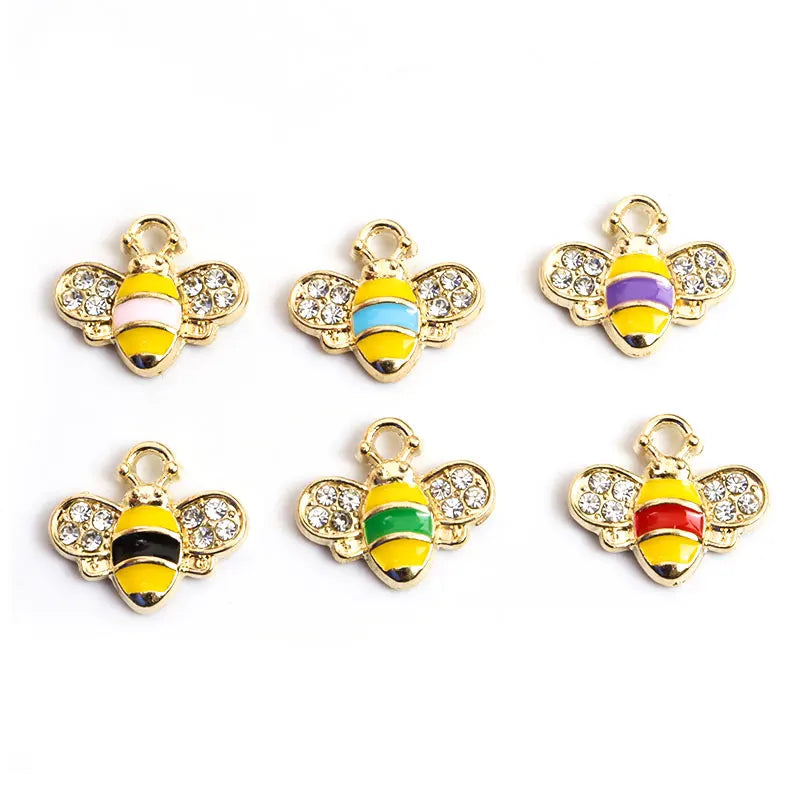 20pcs Small Enamel Bee Charms Rhinestone Craft Accessories