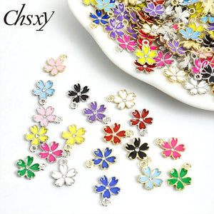 20pcs Mixed Color Enamel Flower Charms for DIY Jewelry Making Pendants