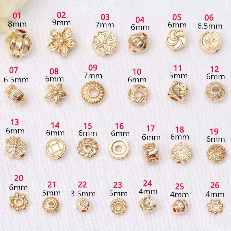 20pcs 14K Plated Copper Round Flower End Beads Caps Mix Spacer Beads