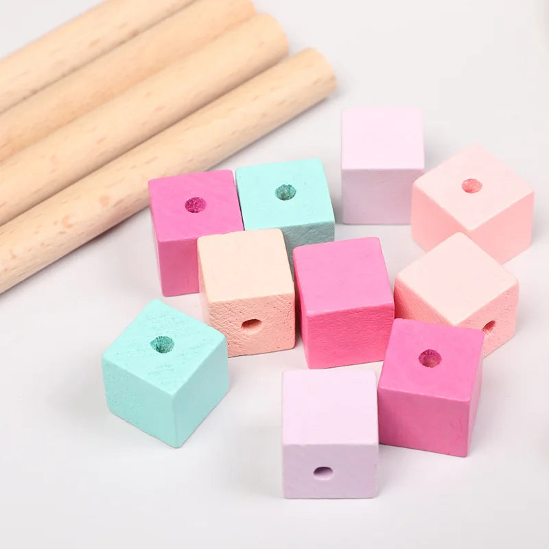 20pcs Colored Square Wooden Beads DIY Necklace Bracelet Making