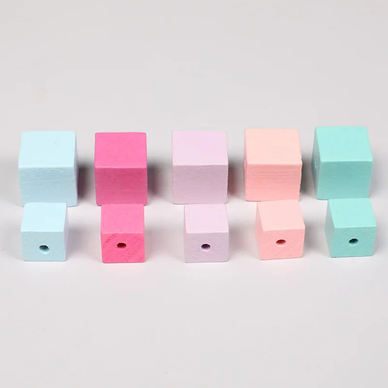 20pcs Colored Square Wooden Beads DIY Necklace Bracelet Making