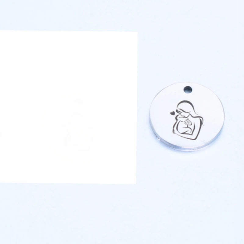 20pcs Stainless Steel Round Mom Baby Charms DIY Pendant Mother's Day Gift