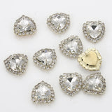 20pcs 15x16mm Glass Crystal Love Heart Rhinestone Metal Claw Crystal Beads