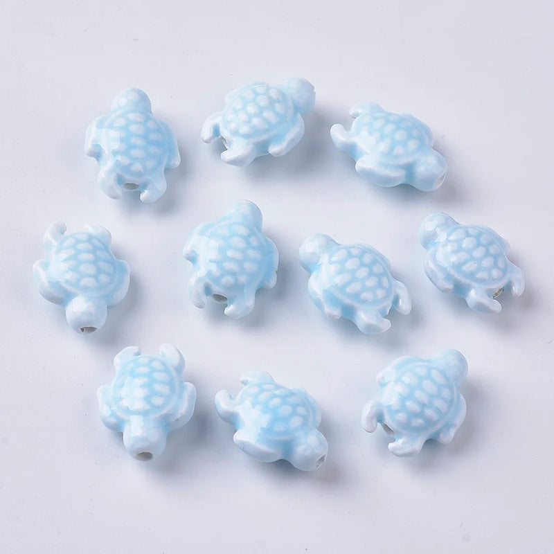20pcs Sea Turtle Ceramic Beads Marine Life Porcelain Animal Loose Spacer Beads