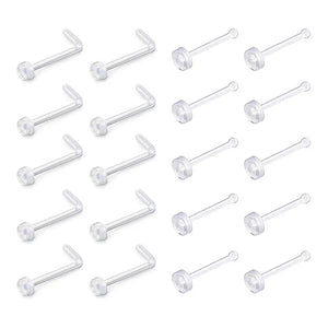 20pcs 18G Clear Nose Rings Bioflex L Shape Studs Retainer Body Piercing Jewelry
