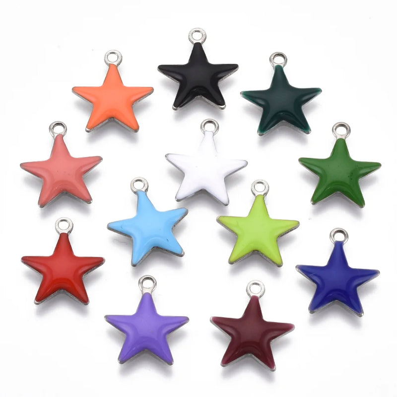 20pcs Enamel Star Heart Charms Pendant for Jewelry Making DIY Decor Mix