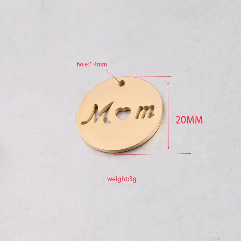 20pcs 20mm MOM Heart Charm Stainless Steel DIY Disc Pendants