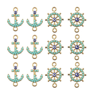 20pcs Turquoise Devil's Eye Rudder Anchor Alloy Pendant for DIY Earrings