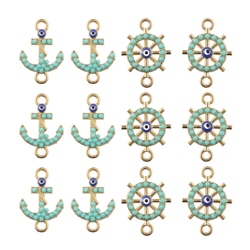 20pcs Turquoise Devil's Eye Rudder Anchor Alloy Pendant for DIY Earrings