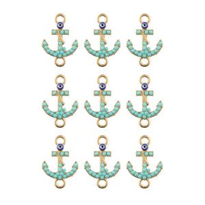 20pcs Turquoise Devil's Eye Rudder Anchor Alloy Pendant for DIY Earrings